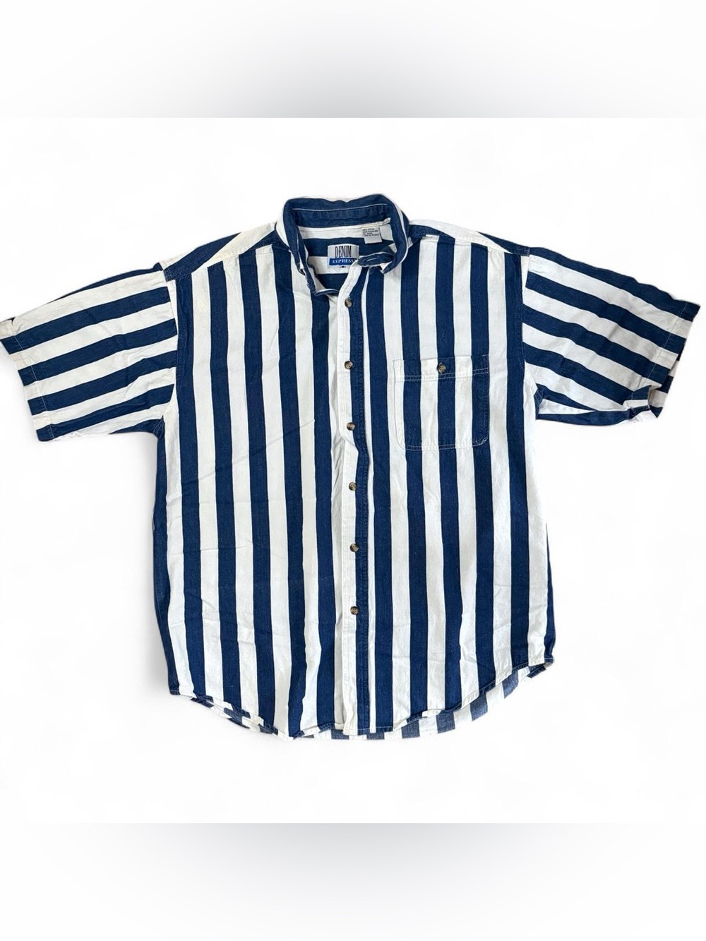 Vintage Express Men’s Blue & White Vertical Stripe Button-Down Shirt